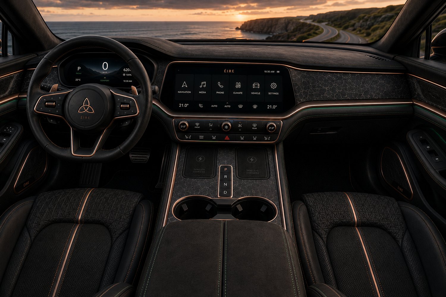 Éire Eden GT interior — dashboard and centre display